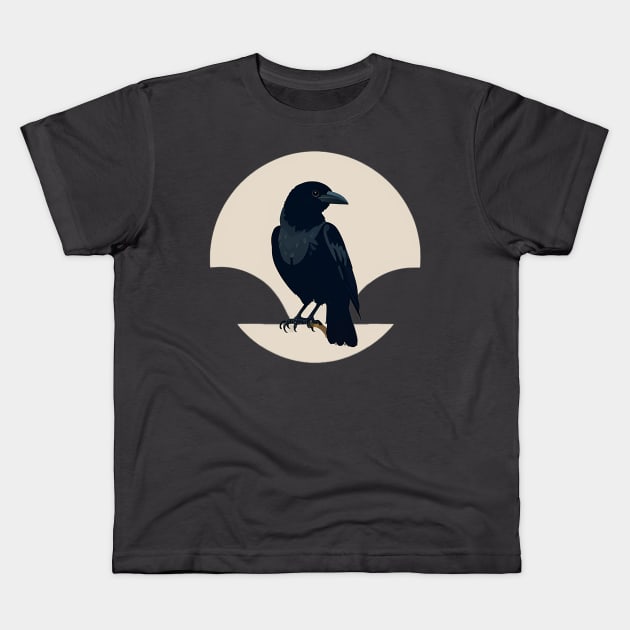 Cute little black crow side profile Kids T-Shirt by CursedContent